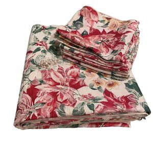 Vintage 1996 Christmas Poinsettia Tablecloth 8 Napkins Brocade Pink USA 103x58